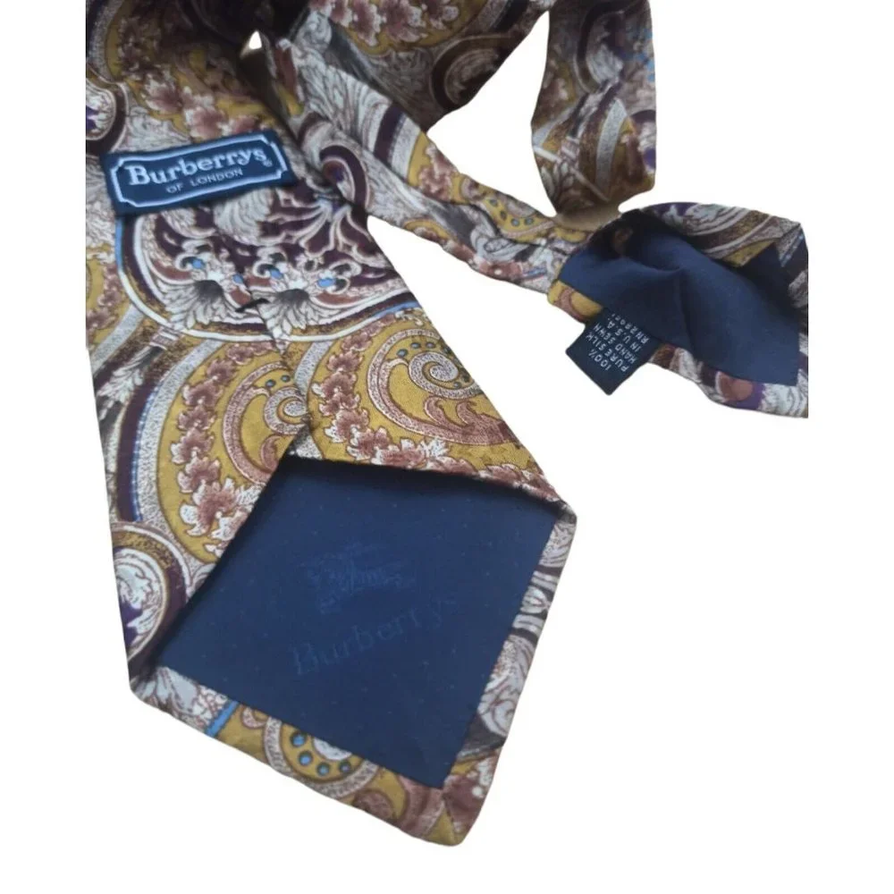 BURBERRYS Brown Paisley Silk Tie HANDMADE USA 60